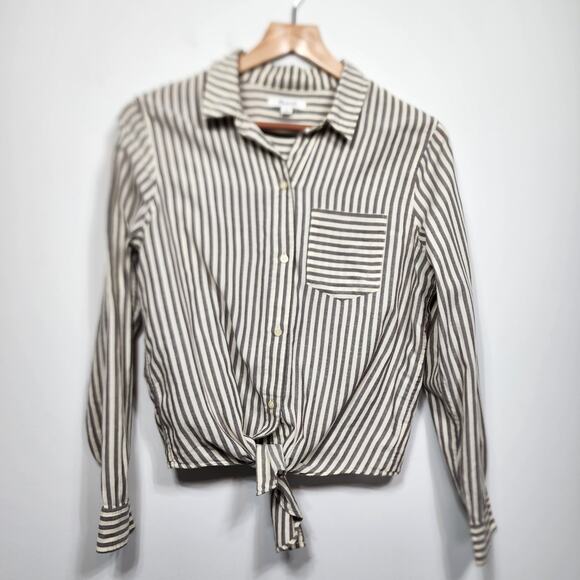 Madewell Tie Front Button Up Shirt in Maitland Stripe Size Med - Picture 3 of 8